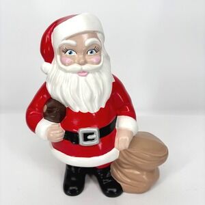 Vintage 1978 Santa Ceramic Mold Hand Painted Figurine Football Toy Sack 10 in